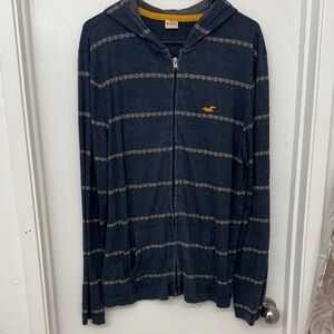 Hollister Navy and Gray Zip-Up Sweater